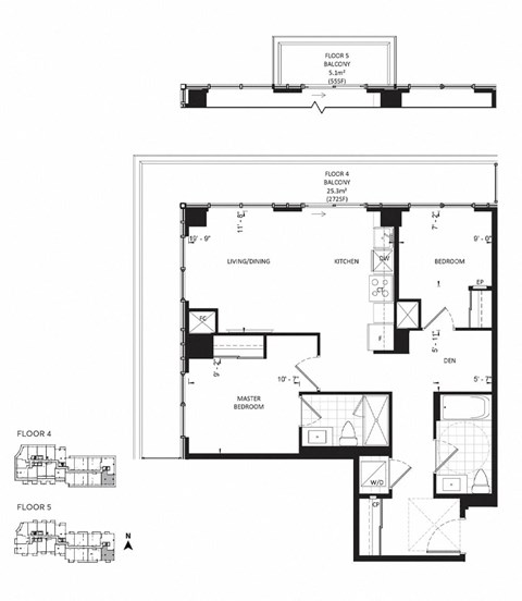 Floor plan for 2 beds, 2 baths, 861 sqft